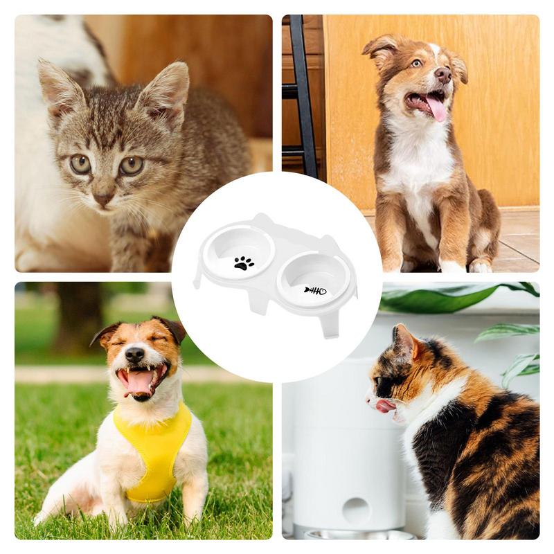 Pet Food & Water Bowl Set – Ceramic Elevated Tilted Bowls for Cats and Dogs