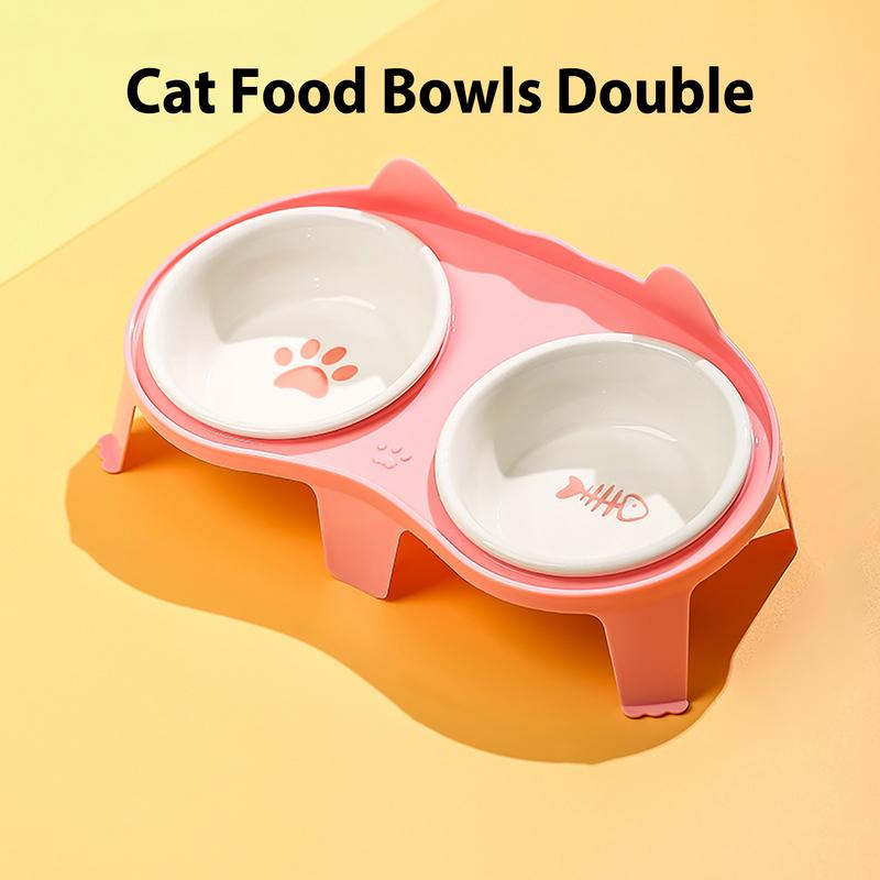 Pet Food & Water Bowl Set – Ceramic Elevated Tilted Bowls for Cats and Dogs