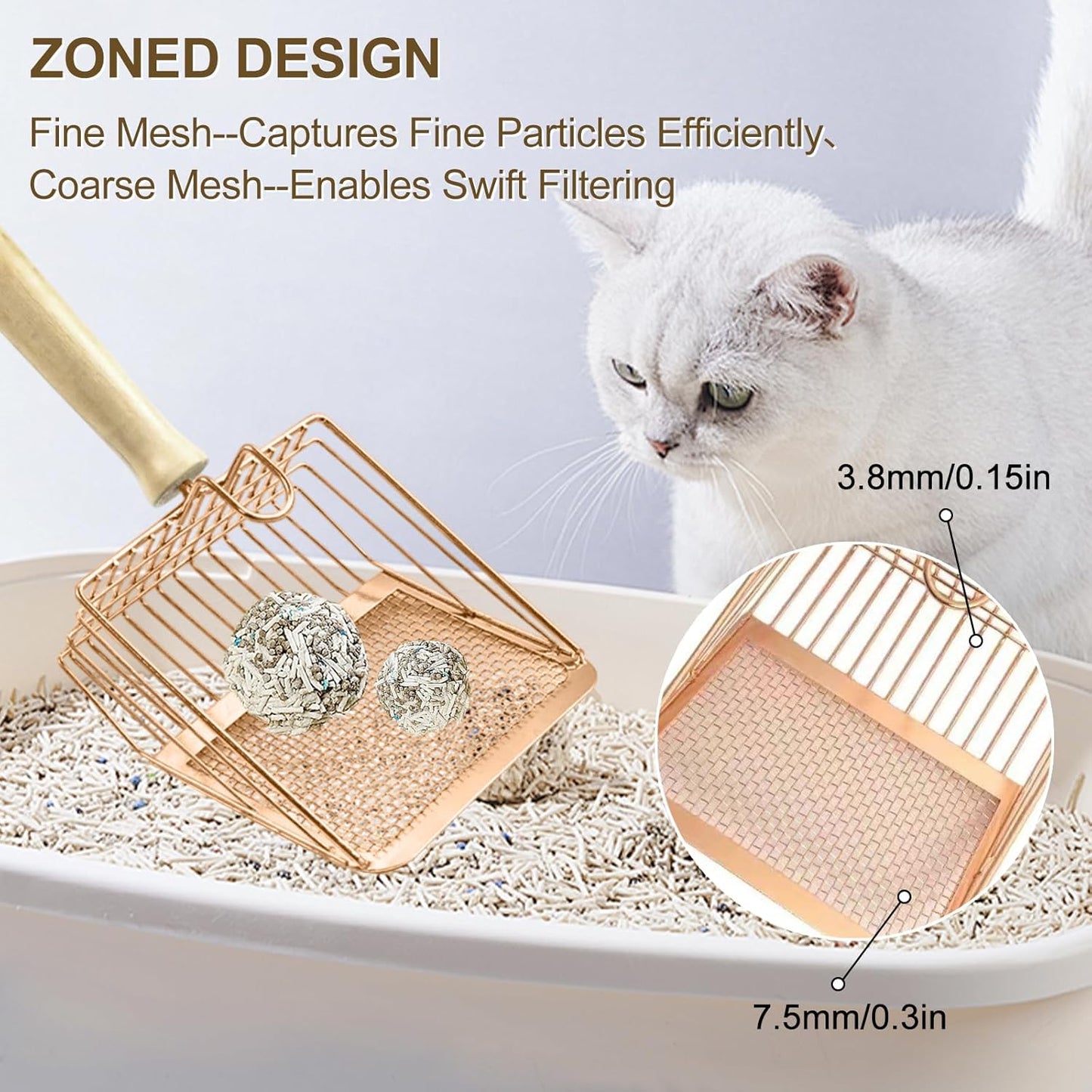 Metal Litter Scoop – Durable Sifter with Wooden Handle & Hook for Easy Cleaning