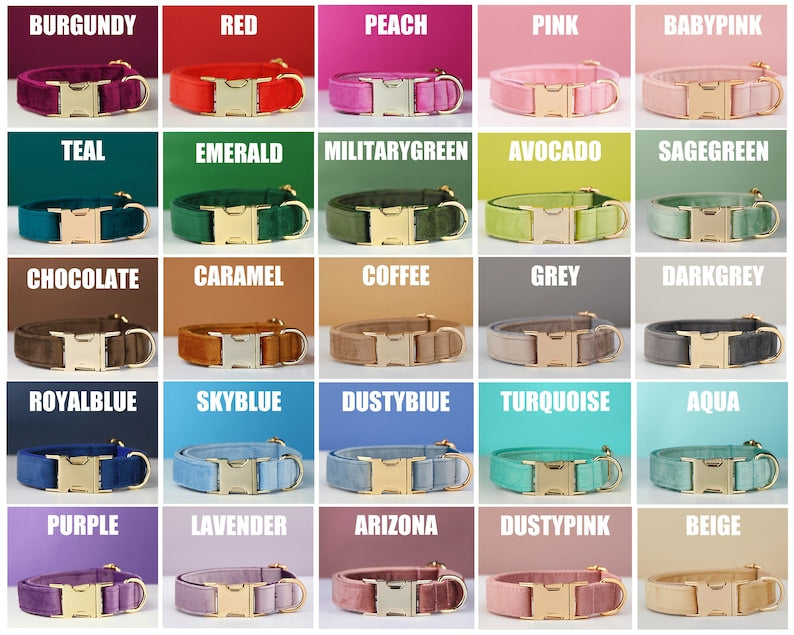 Personalised Velvet Dog Collar & Lead Set with Bow – Multiple Colours