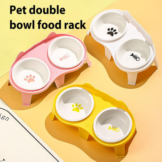 Pet Food & Water Bowl Set – Ceramic Elevated Tilted Bowls for Cats and Dogs