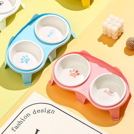 Pet Food & Water Bowl Set – Ceramic Elevated Tilted Bowls for Cats and Dogs